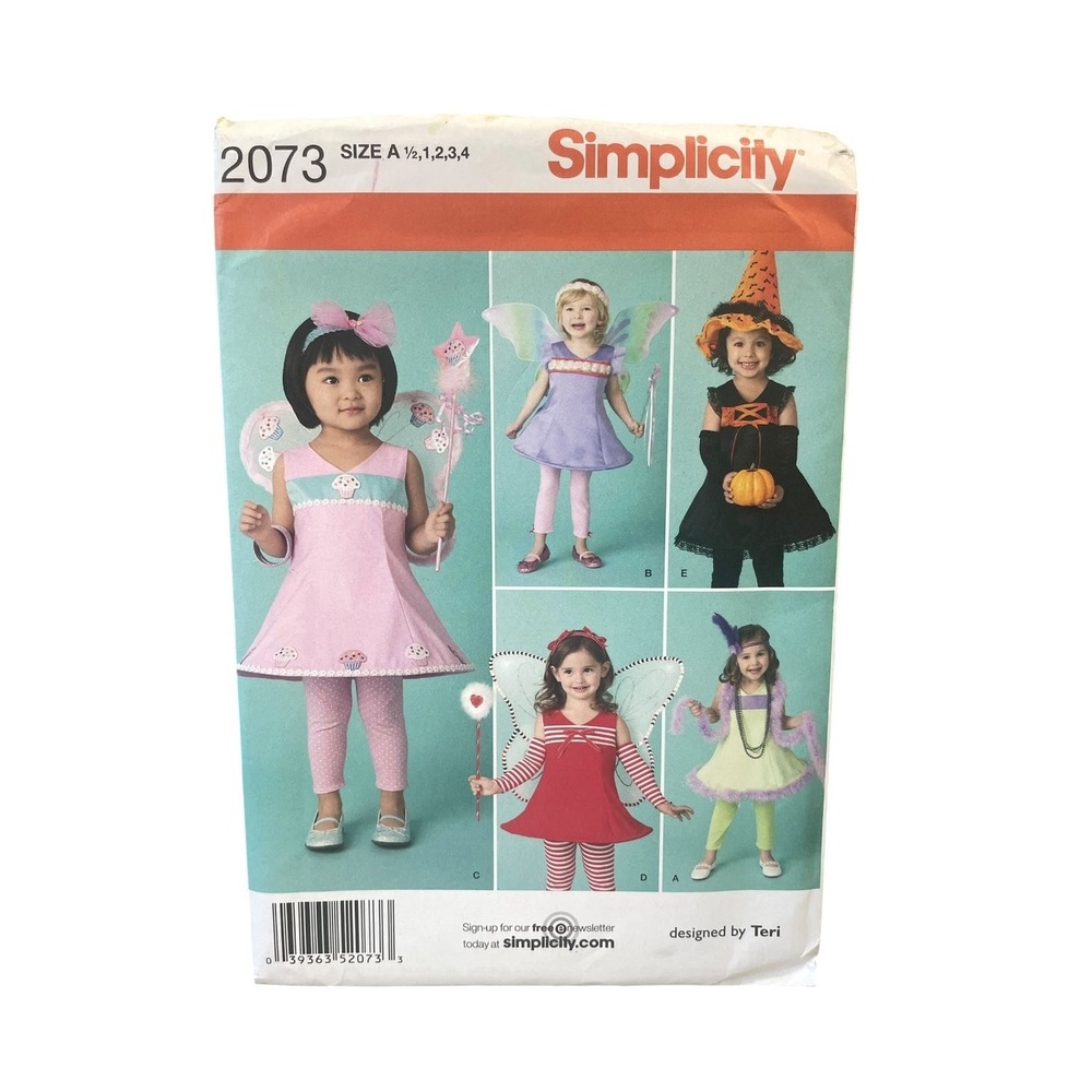 Simplicity 2073 Toddlers' Costumes Size A 1/2,1,2,3,4 Halloween Fairy Witch‎